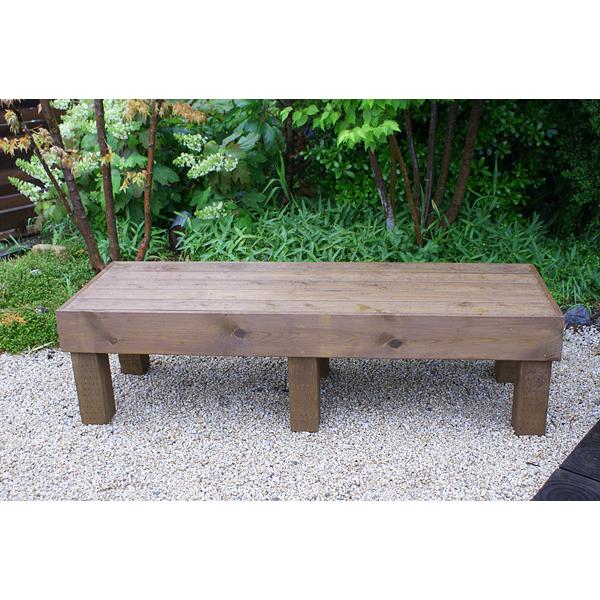 デッキベンチ 幅150cm ブラウン 茶色 手作り 木製 縁側 濡れ縁 ウッドデッキ ステップ 長持ち 置くだけ 庭 和風 洋風 ガーデニング 横板タイプ | 