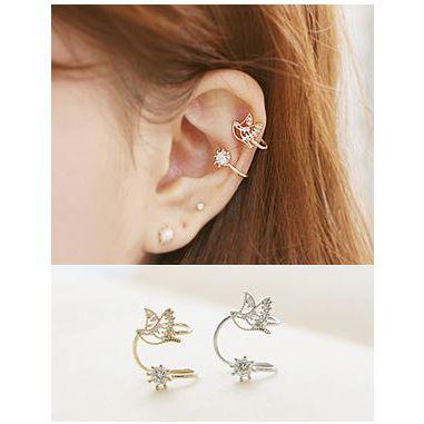 イヤーカフ 小鳥とキュービック シルバー／ゴールド 片耳 : にゃん