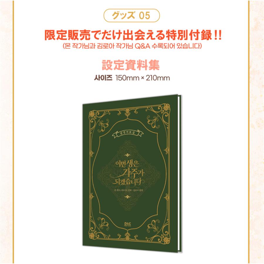 【限定版】韓国語 まんが『今世は当主になります 1部 4』原作：キム・ロア/作：モン (アクリルスタンド+Lホルダー+アコーディオンはがき＋設定集ほか）｜niyantarose｜10