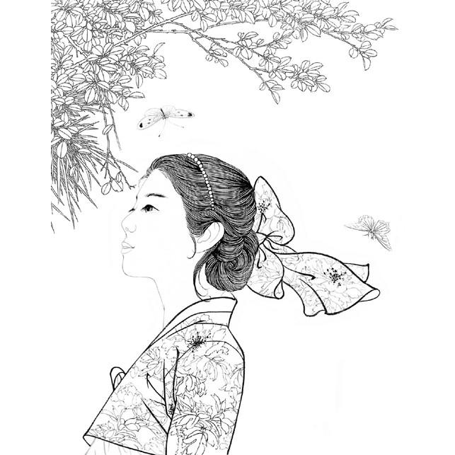 韓国のぬりえ本 美人図 カラーリング （大人の塗り絵） 著：キム