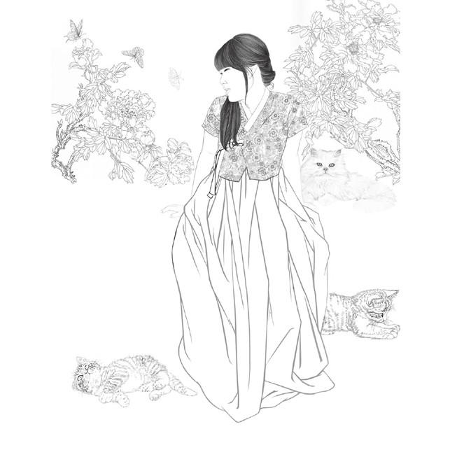 韓国のぬりえ本 美人図 カラーリング （大人の塗り絵） 著：キム 