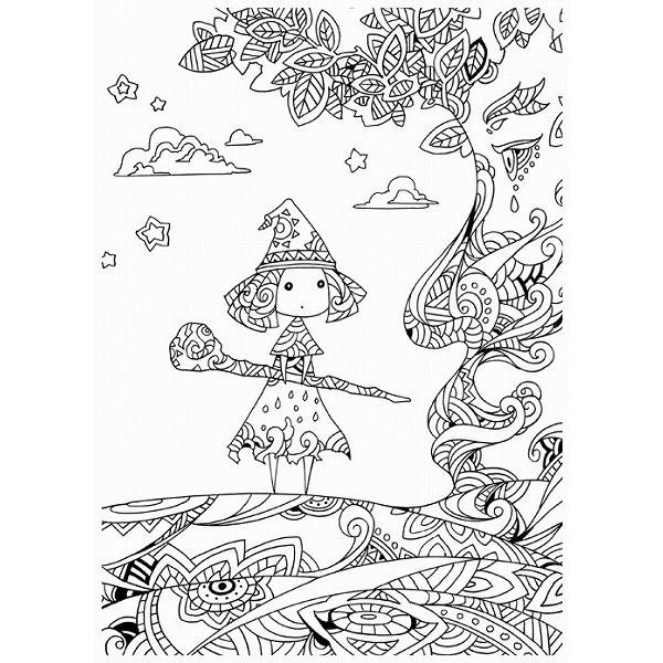 韓国のぬりえ本 地球に来たちびっこ魔女（大人の塗り絵） : にゃん