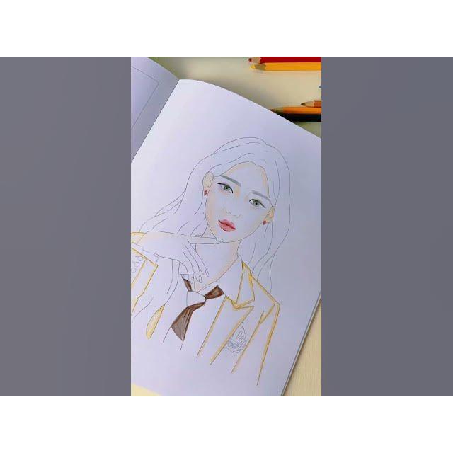 韓国語 ぬり絵 本『少女の午後 ピンク表紙 カラーリングブック』絵：コ