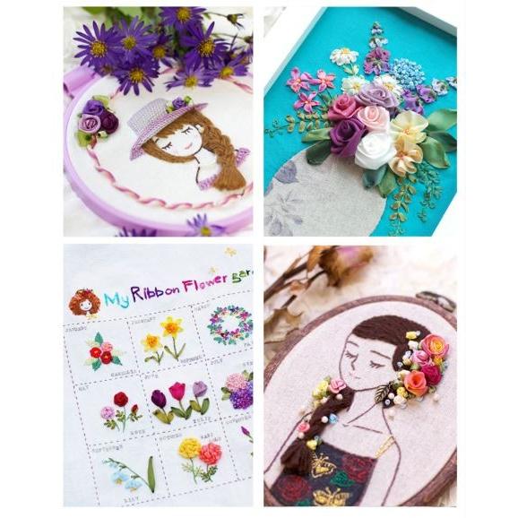韓国語 手芸 本 『キャットニムの花と少女のリボン刺繍』 著：イ
