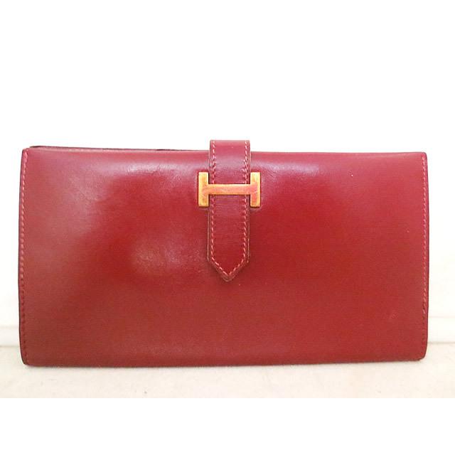 美品 HERMES エルメス ベアン ボックスカーフ ファスナー付き長財布 