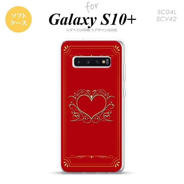 SC-04L SCV42 Galaxy S10+ スマホケース ソフト カバー ハート 飾り 赤 金 nk-s10p-tp618｜nk115