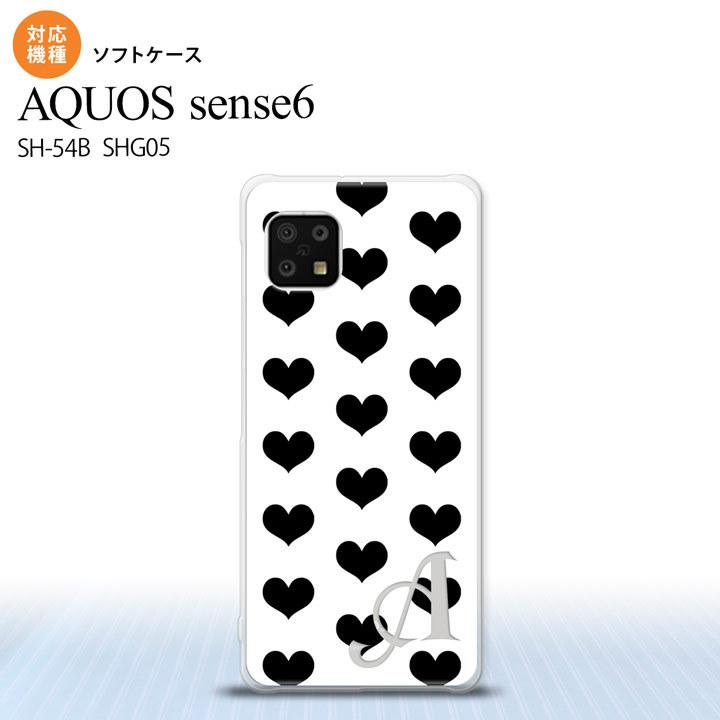 SH-54B SHG05 AQUOS sense6 スマホケース ソフトケース ハート A 白 黒 +アルファベット Aquos sense6 大人かわいい nk-sens6-tp115i｜nk115