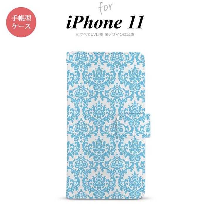 iPhone11 iPhone11 手帳型スマホケース カバー ダマスク クリア 水色  nk-004s-i11-dr1027｜nk117