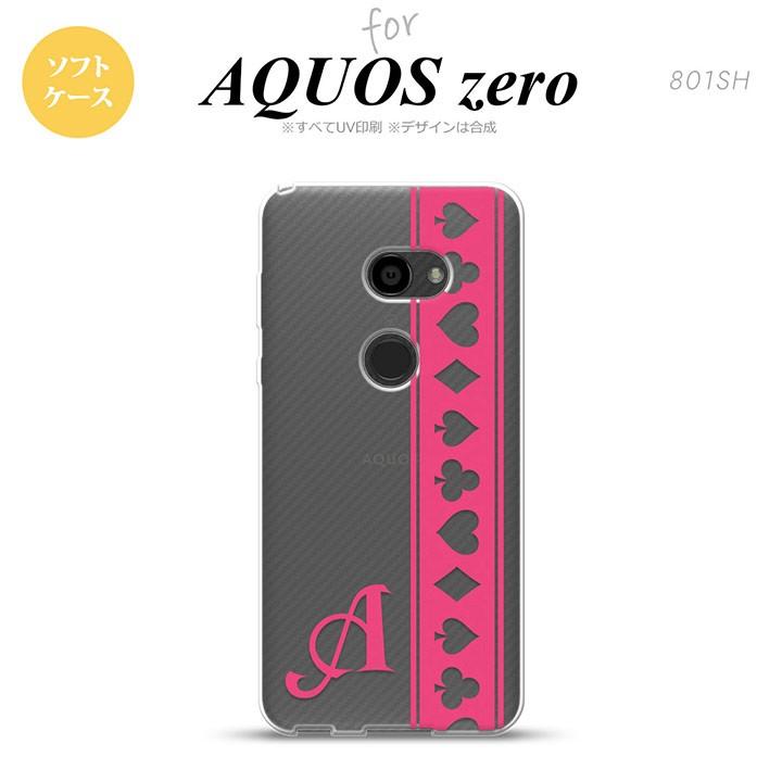 AQUOS zero アクオス ゼロ 801SH スマホケース カバー ソフトケース トランプ(帯) ピンク×クリア イニシャル 対応 nk-801sh-tp530i｜nk117