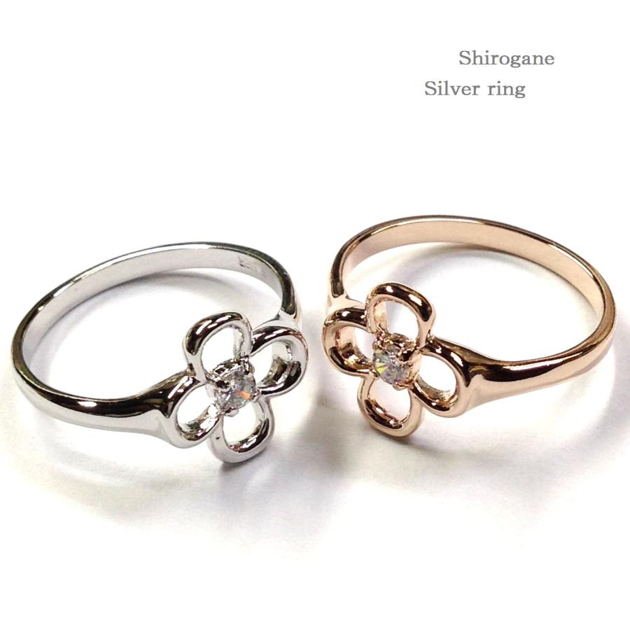 高品質キュービックジルコニア使用/SILVER925モチーフリング 花 2色