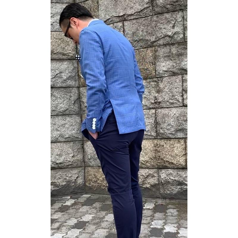 メンズ春夏ダブルジャケット ブルー チェック 40代 50代 タイト メンズ春夏ダブルジャケット ブルー チェック 40代 50代 タイト