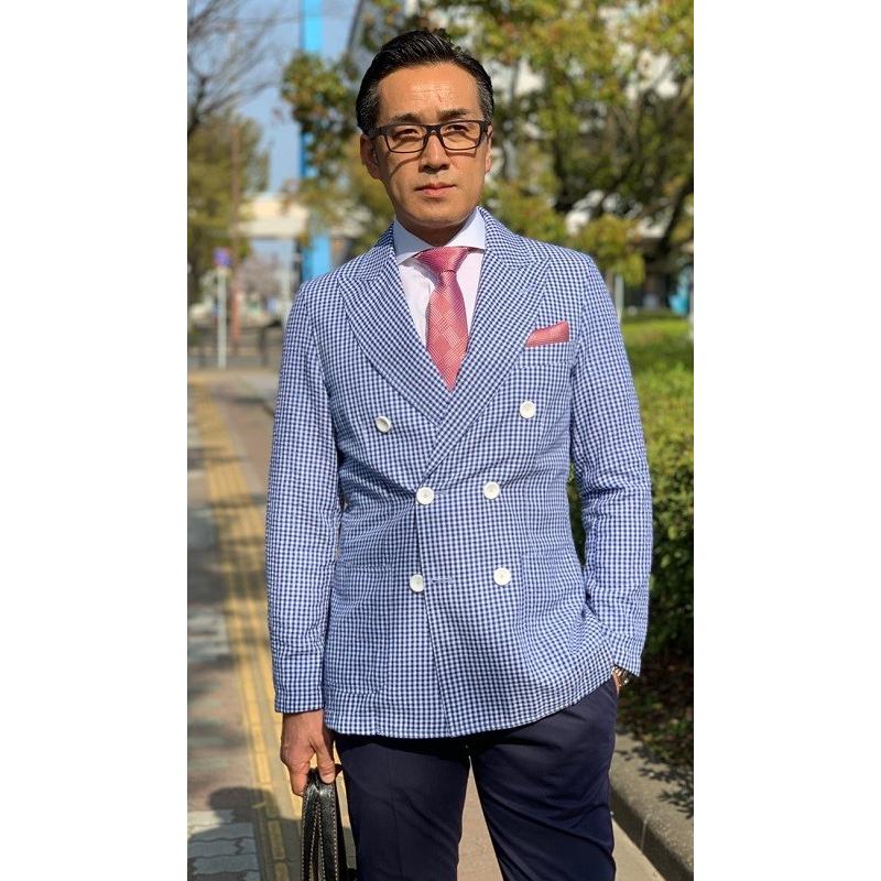 メンズ春夏ダブルジャケット ブルー ギンガムチェック 40代 50代 メンズ春夏ダブルジャケット ブルー ギンガムチェック 40代 50代