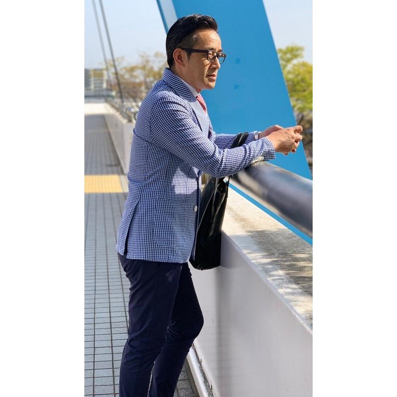 メンズ春夏ダブルジャケット ブルー ギンガムチェック 40代 50代 メンズ春夏ダブルジャケット ブルー ギンガムチェック 40代 50代