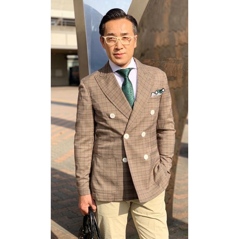メンズ春夏ダブルジャケット ブラウンチェック 40代 50代 初秋 メンズ春夏ダブルジャケット ブラウンチェック 40代 50代 初秋