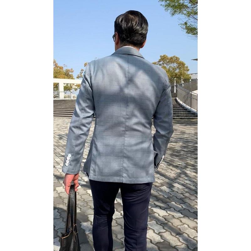 メンズ春夏ダブルジャケット グレー グレンチェック 40代 50代 メンズ春夏ダブルジャケット グレー グレンチェック 40代 50代