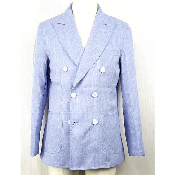 メンズ春夏ダブルジャケット アイスブルー（シワ加工） カジュアル