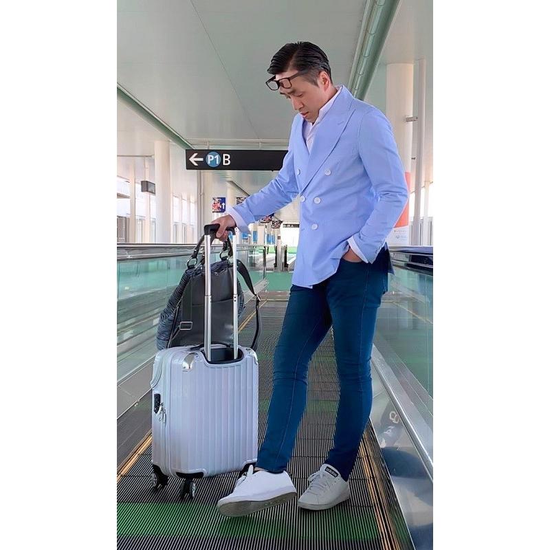 メンズ春夏ダブルジャケット アイスブルー（シワ加工） カジュアル