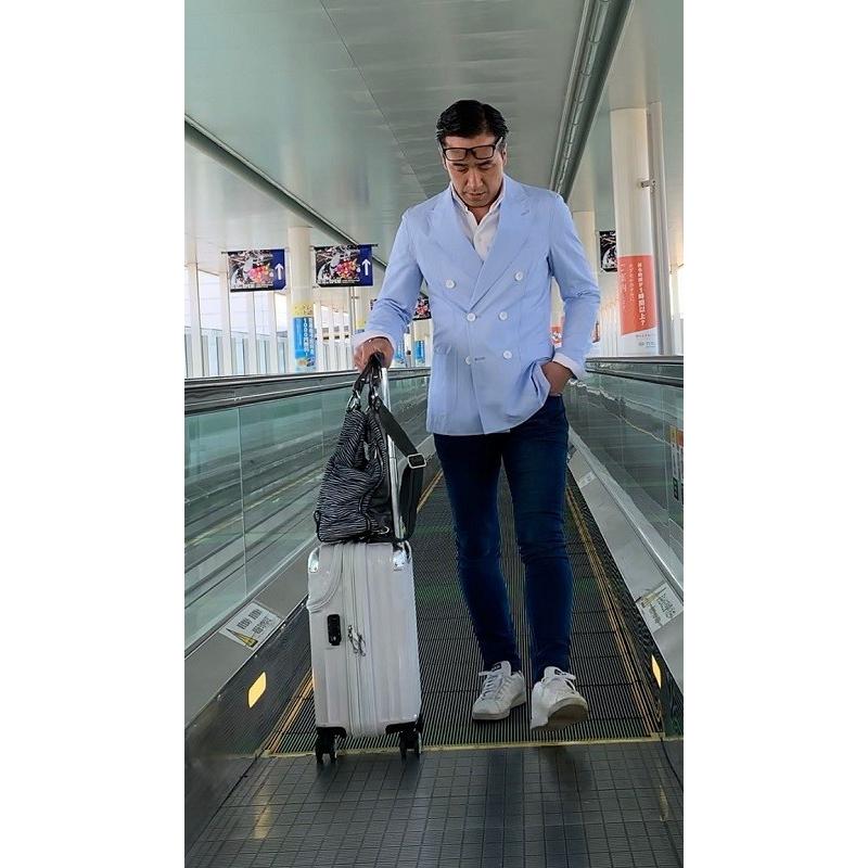 メンズ春夏ダブルジャケット アイスブルー（シワ加工） カジュアル