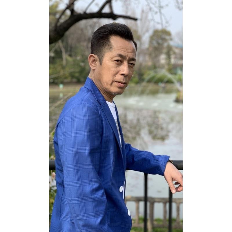 メンズ春夏シングルジャケット シンフォニーブルー タータンチェック