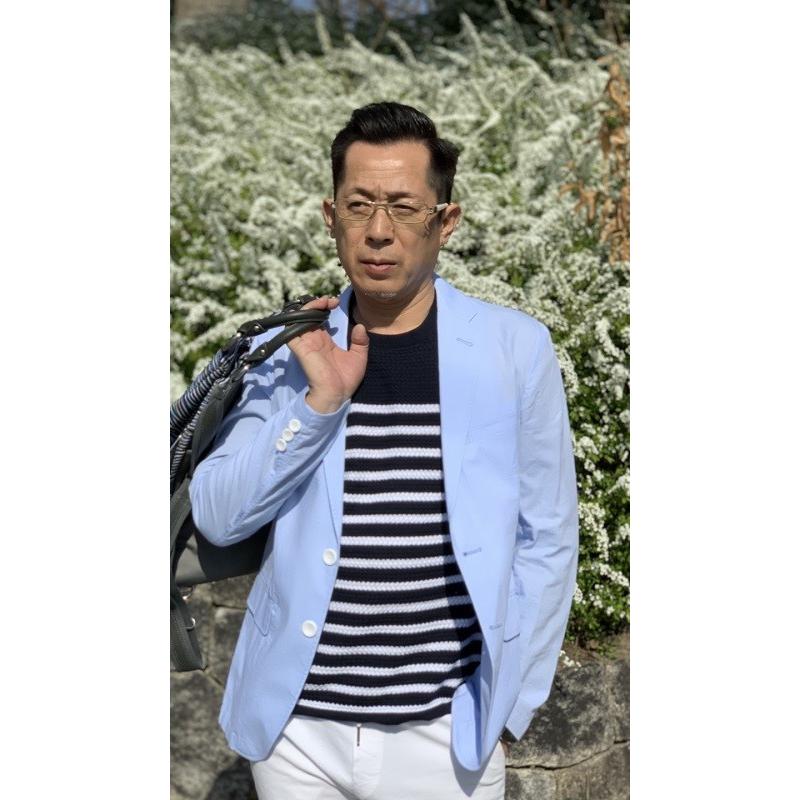 メンズ春夏シングルジャケット アイスブルー（シワ加工) 40代 50代