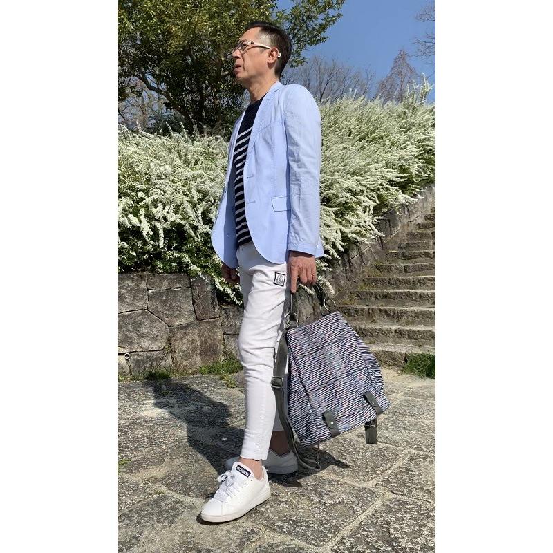 メンズ春夏シングルジャケット アイスブルー（シワ加工) 40代 50代