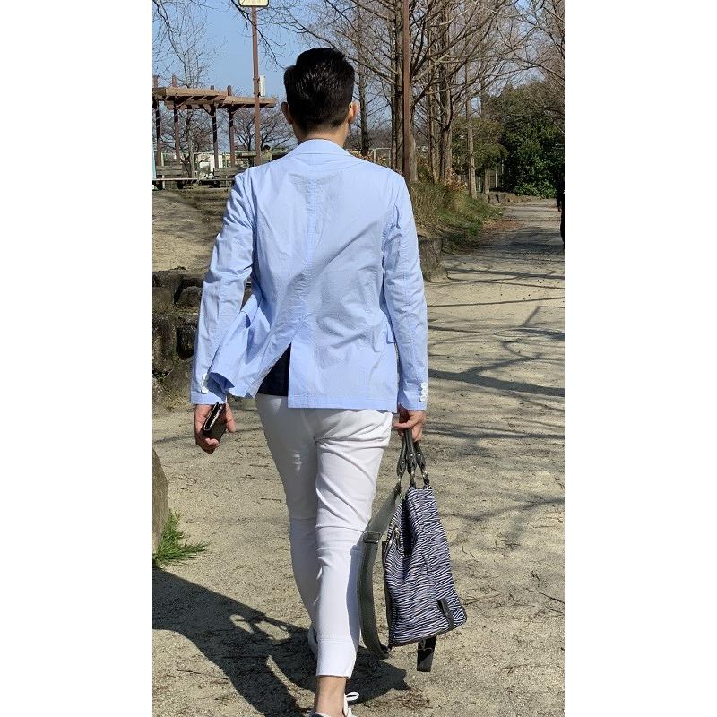 メンズ春夏シングルジャケット アイスブルー（シワ加工) 40代 50代