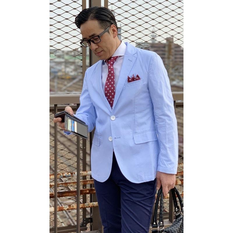 メンズ春夏シングルジャケット アイスブルー（シワ加工) 40代 50代