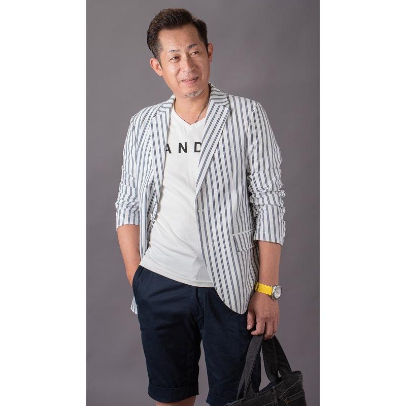 メンズ春夏シングルジャケット 軽量デニム ホワイトストライプ 40代 50代 3周年記念イベントが