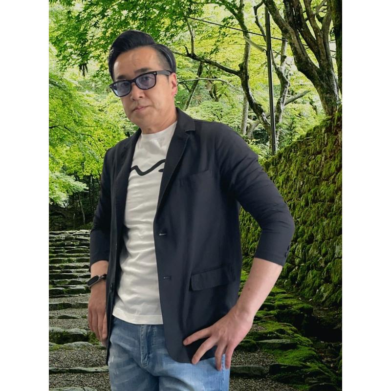 綿麻混ストレッチ春夏ジャケットブラック/メンズ/シングルジャケット