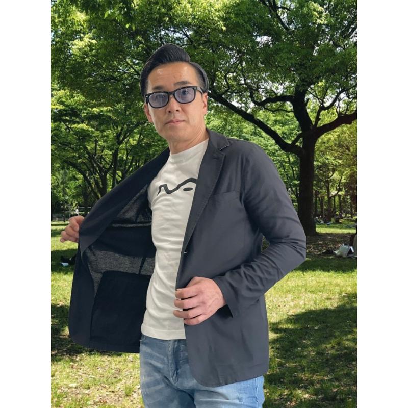 綿麻混ストレッチ春夏ジャケットブラック/メンズ/シングル