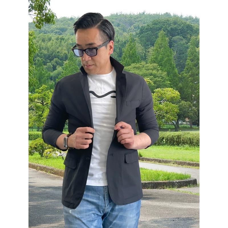 綿麻混ストレッチ春夏ジャケットブラック/メンズ/シングル