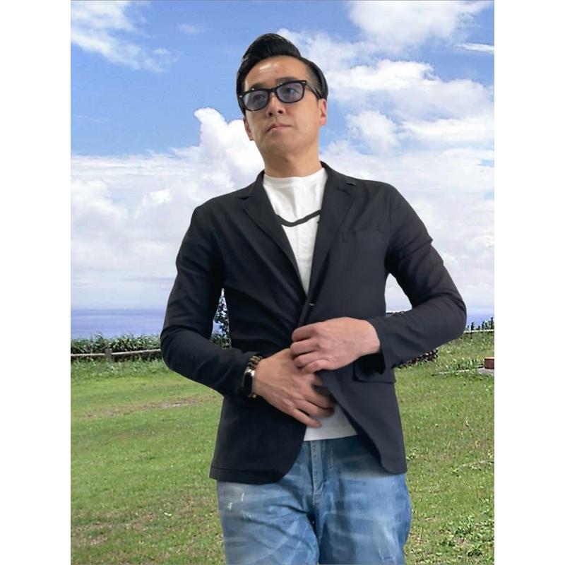 綿麻混ストレッチ春夏ジャケットブラック/メンズ/シングル