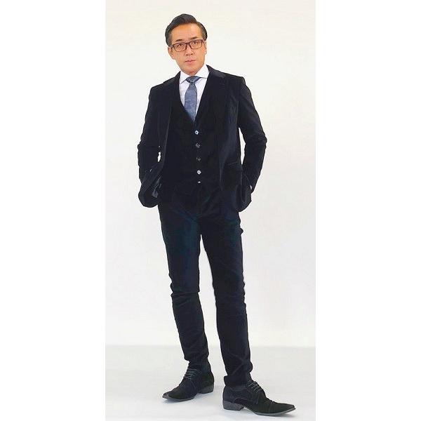 ブラックベロア秋冬スリーピーススーツ ビジネスから結婚式まで/40代50