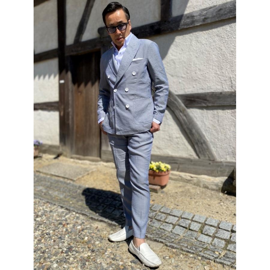 ブランドのギフト 春夏ダブルジャケットセットアップ メンズファッション ブルーグレーイエローライン Sudbgy スーツ