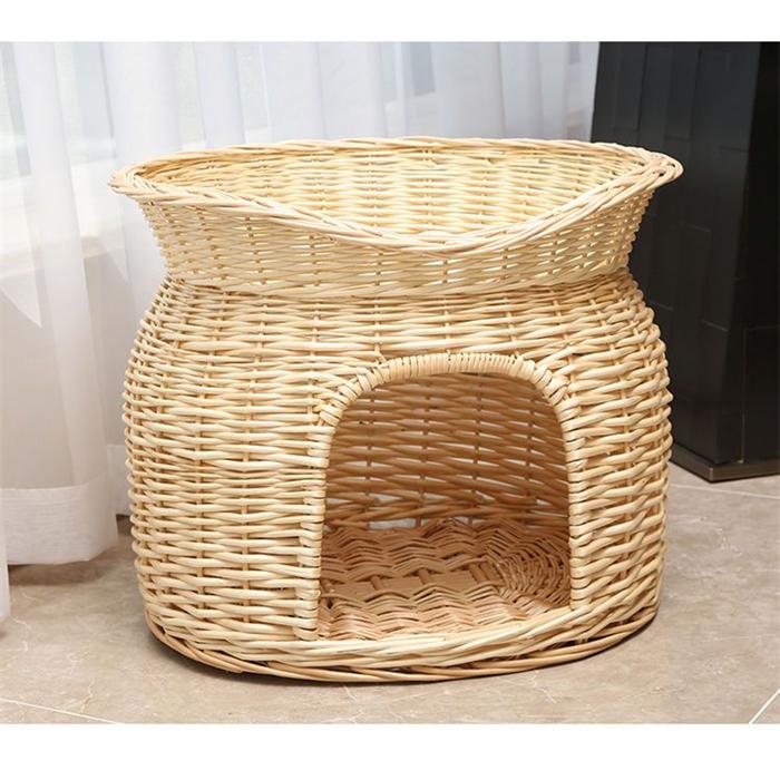 猫ちぐら 2段 L 猫用ベッド 籠 籐 カゴ ラタン製 ペットベッド