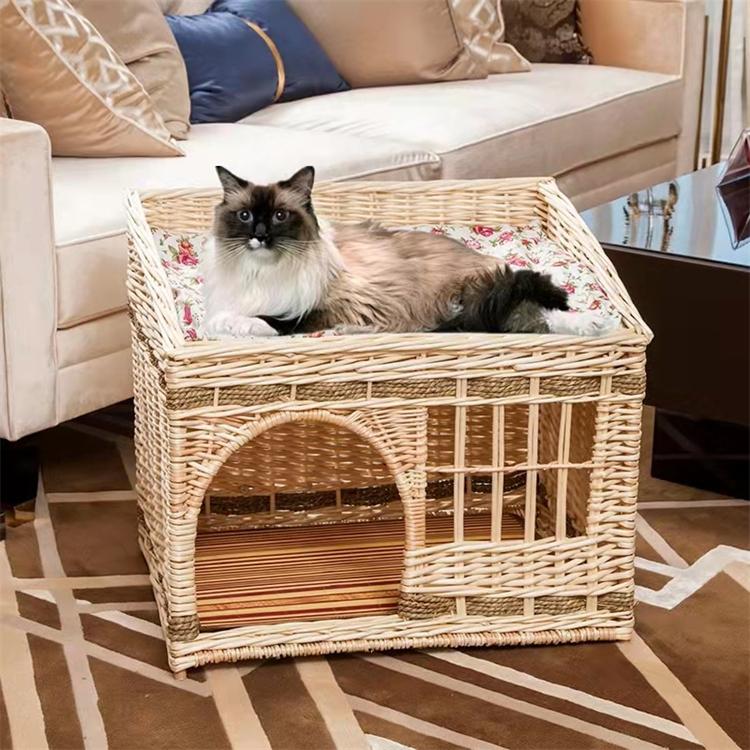 ねこちぐら 2段 猫ベッド キャットハウス 籠 籐 カゴ ラタン製 ペット