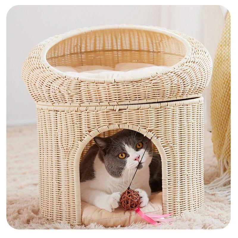 ペットベッド 2段 ペットハウス PP素材 猫 犬 猫ちぐら 手編み 洗える