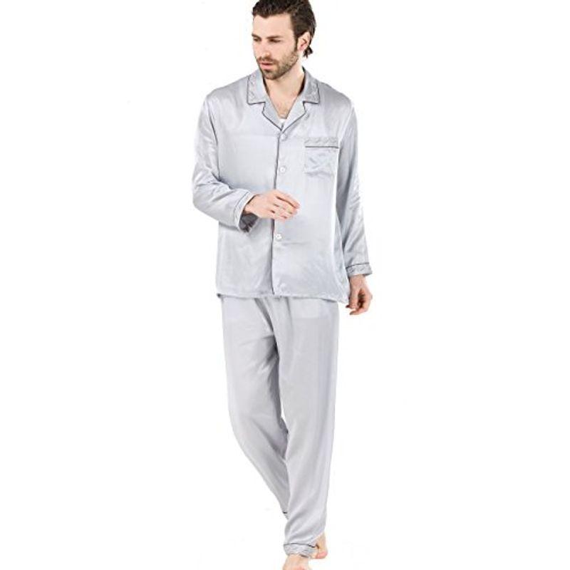 ブランドおしゃれ パジャマ メンズ シルク 紳士用 ブランド シルク１００ 男性用 シルバー 刺繍 パイピング L 爆熱 Sipat Bombeiros Go Gov Br