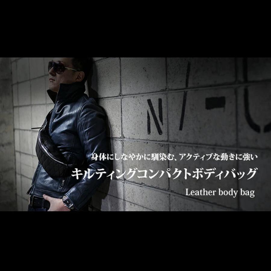 ボディバッグ 【送料無料】 ウエストバッグ DEEP ZONE 本革 レザー キルティング加工 牛革 斜め掛け 彼氏 父親 プレゼント ギフト メンズ 男性  誕生日 | ブランド登録なし | 02