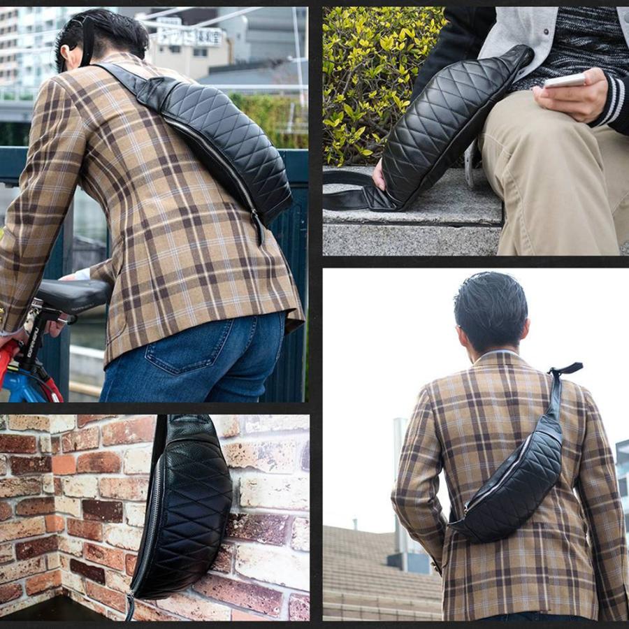 ボディバッグ 【送料無料】 ウエストバッグ DEEP ZONE 本革 レザー キルティング加工 牛革 斜め掛け 彼氏 父親 プレゼント ギフト メンズ 男性  誕生日 | ブランド登録なし | 03