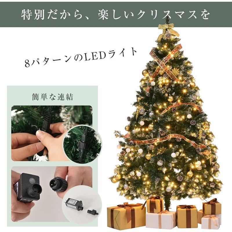 Kozomyer クリスマスツリー 120~180cm セット LEDライト付き オーナメントセット 雪化粧 豊富な枝数 スチール脚 北欧 - 8