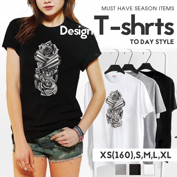 Tシャツ メンズ レディース 半袖 クルーネック プリントtシャツ おしゃれ バラ 薔薇 花 銃 ドル お金 トランプ ギャング かっこいい Dt9568 M No Other 通販 Yahoo ショッピング