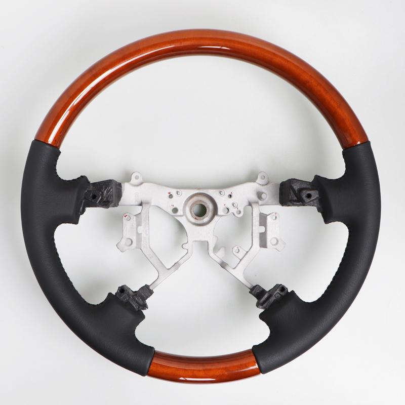 ランクル100中期以降 コンビハンドル コンビステアリング 黒革X茶木目