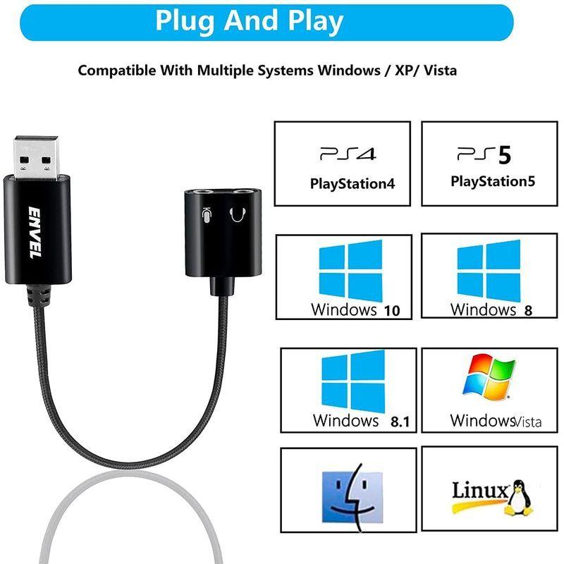 ENVEL USB マーケット - 3.5mm オーディオアダプター 3極 外部ステレオサウンドカード デュアルTRS ヘッドフォンとマイク