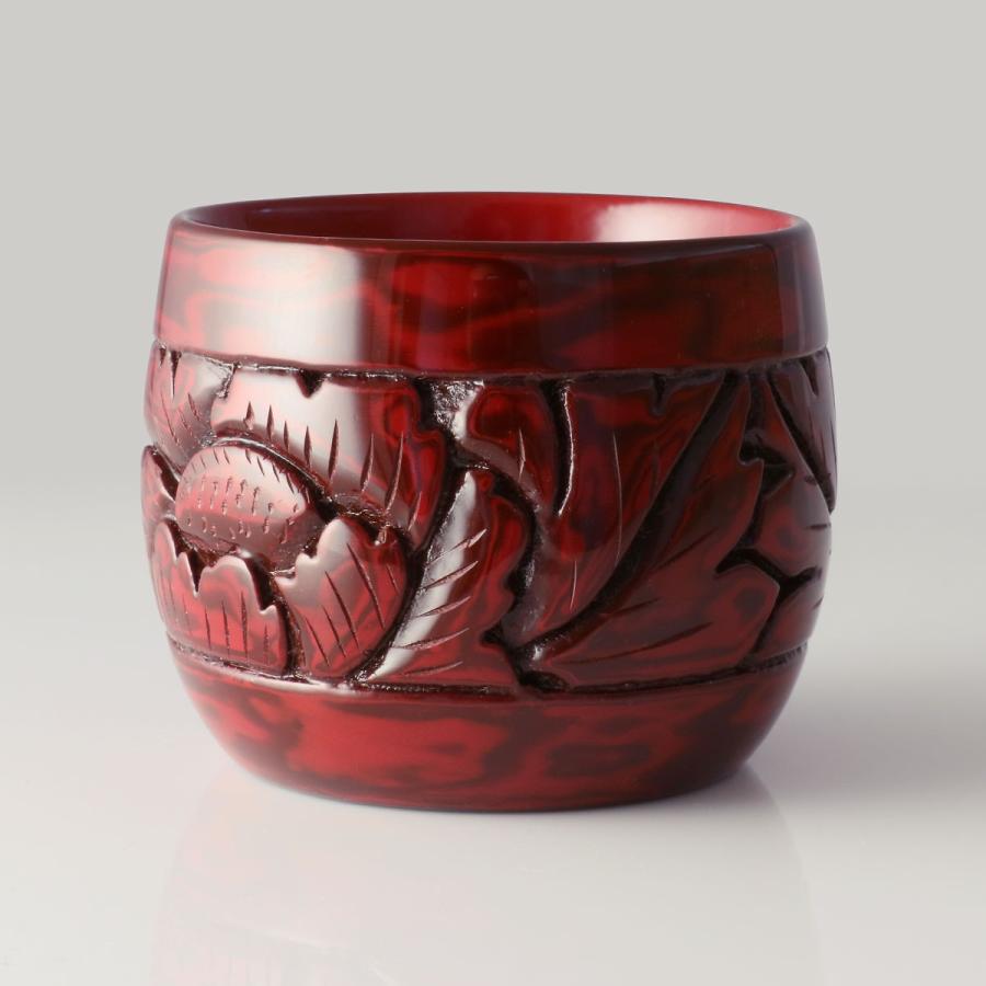 藤井漆工 村上堆朱 ぐい呑 牡丹唐草 研出塗｜酒器 漆器 おちょこ お