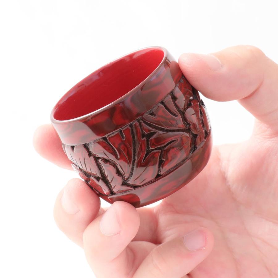 藤井漆工 村上堆朱 ぐい呑 牡丹唐草 研出塗｜酒器 漆器 おちょこ お