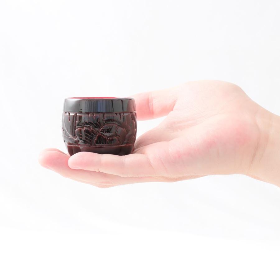 藤井漆工 村上堆朱 ぐい呑 牡丹唐草 朱溜塗｜酒器 漆器 おちょこ お