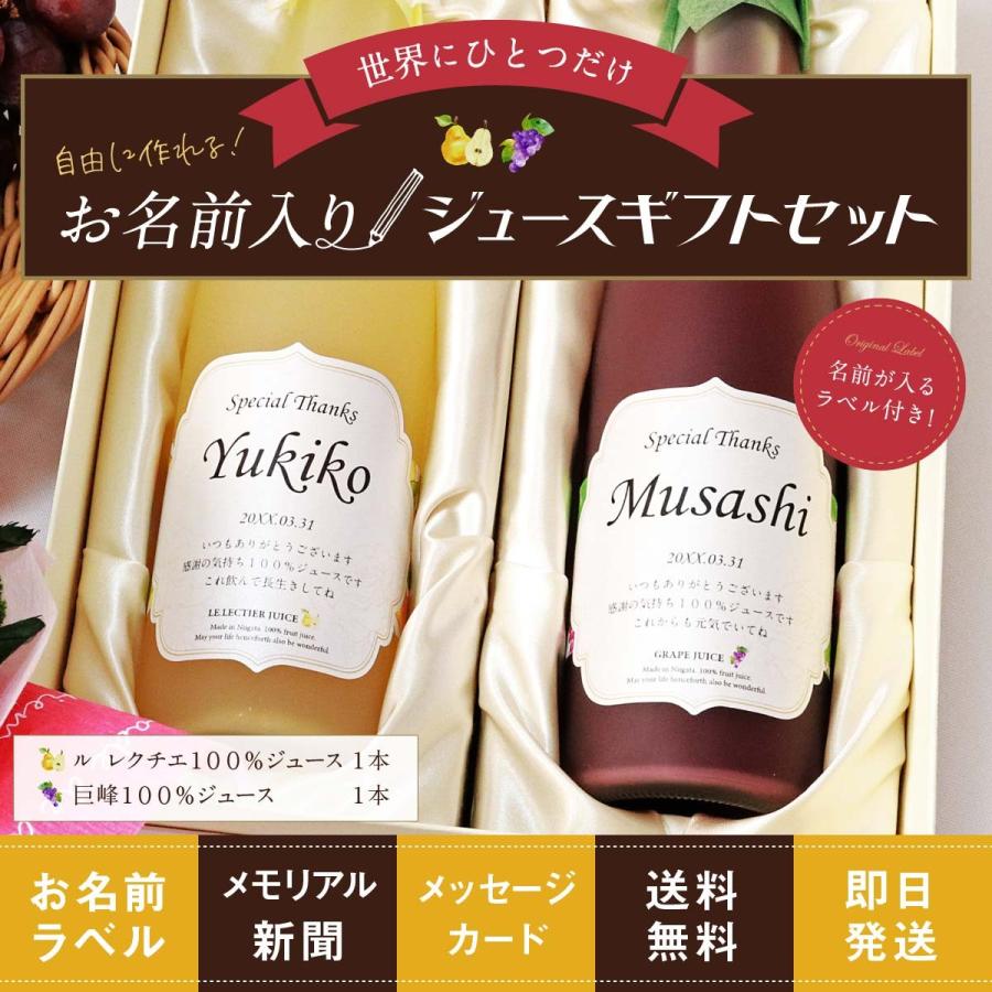 退職祝い 誕生日 結婚記念日 プレゼント 名入れ 入社日の新聞付き 贈り物 ギフト ノンアルコール 高級果実 ル レクチエ＆ぶどうジュース【500ml×2本セット】｜no18