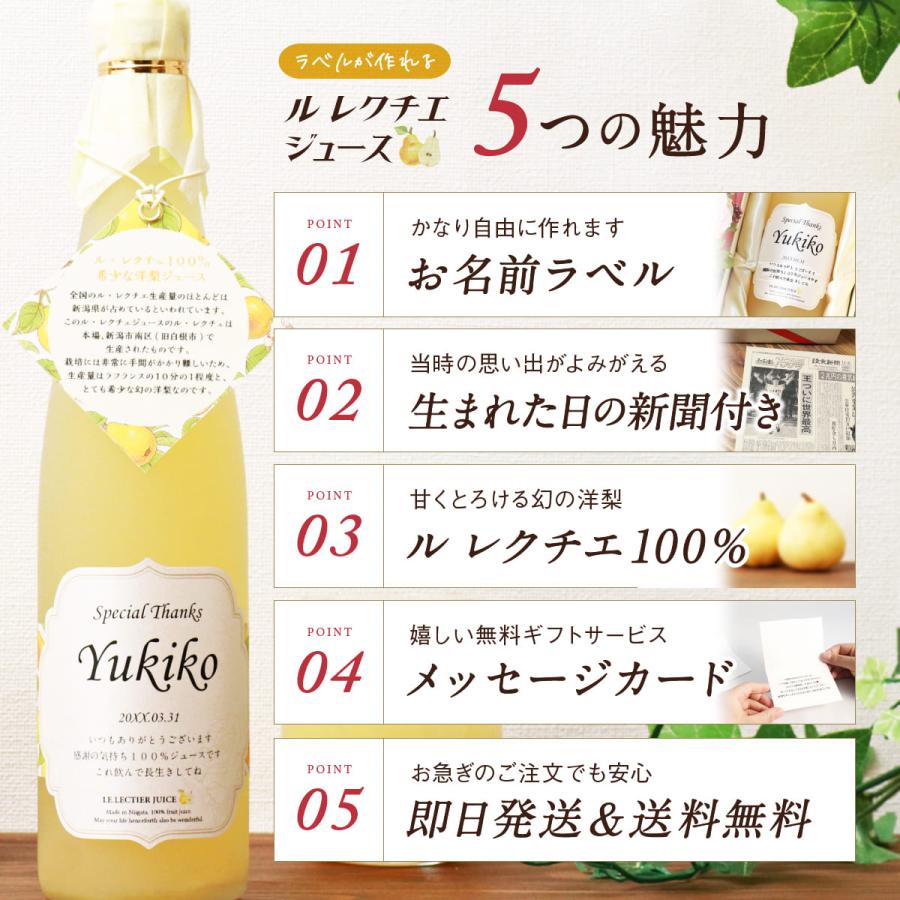 誕生日 結婚記念日 プレゼント 長寿祝い 名入れ メモリアル新聞付き 贈り物 ギフト 高級果実 ル レクチエ 洋梨ジュース 500ml |  | 01