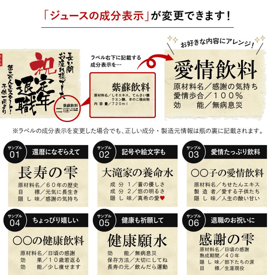 退職祝い 誕生日 結婚 記念日 プレゼント 長寿のお祝い 健康 名入れ 入社日の新聞付き 贈り物 ギフト ノンアルコール 紫蘇ジュース 720ｍl_9